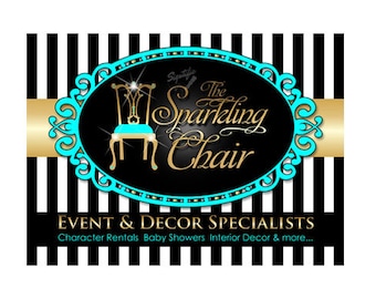 Decor and Event Logo, Furniture Logo Design, Interior Decor Logo, Small Business Logo, Gold and Teal Logo, Vintage Frame Logo