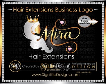 Elegant Princess Hair Business Logo Design with Fancy Lettering, Sparkling Crown, Bling Diamond for Hair Tags, Bundle Wraps and Social Media