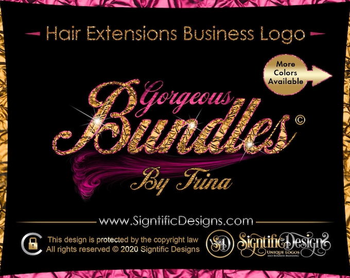 Hair Extension Logo, Gold Foil Logo, Glitter Bundle Logo, Hair Company Logo, Bling Logo, Wig Logo, Logo Hair, Hair Branding, Logo Design