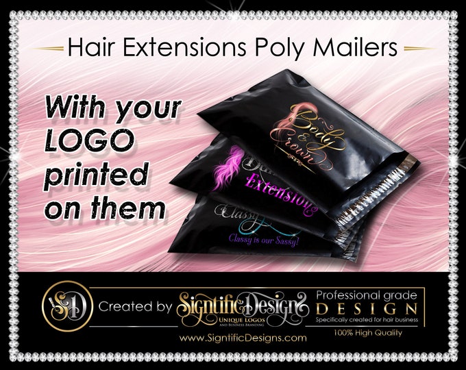 Hair Extensions Poly Mailers, Hair Bundle Mailers, Hair Bags, Custom Hair Business Mailer, Hair Packaging mailer, Sticker Mule Poly Mailer