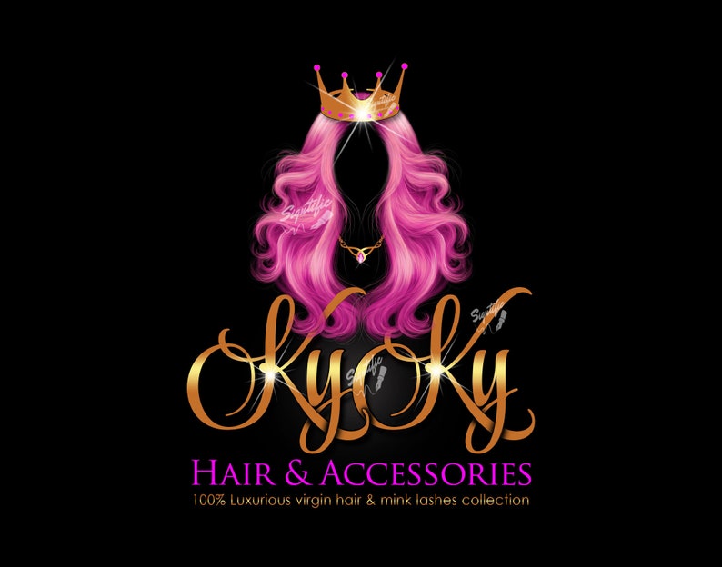 Hair Business Logo Personalized with Princess Theme Font, Crown, any Color Hair for Tags, Bundle Wraps and Social Media Posts, Perfect Gift image 5