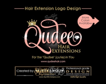 Hair Extensions Logo, Virgin Hair Logo Design, Hair Collection Logo, glitter gold, Rose Gold Logo, Crown and Diamond Bling Logo Design