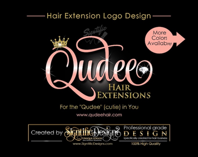 Hair Extensions Logo, Virgin Hair Logo Design, Hair Collection Logo, glitter gold, Rose Gold Logo, Crown and Diamond Bling Logo Design