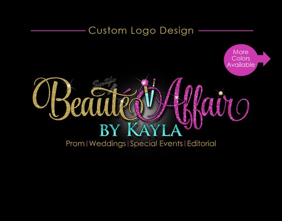 Glitter Bling Makeup Logo Custom Glitter Gold And Fuchsia Logo With Sparkles Bling Gold Shimmer Logo Gold Pink Glitters Makeup Artistry - 
