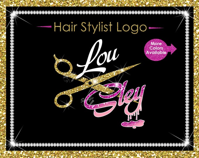 Hair Stylist Logo, Hair Salon Logo, Hair Business Logo, Scissors Logo, Glitter Logo, Hair Extensions Logo, Brand Logo, Hair Logo, Bling Logo