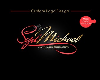 Custom Signature Text Logo, Name Signature Logo Design, Calligraphy Logo, Cursive Lettering, Gold and Red Logo, Business Name Logo Design