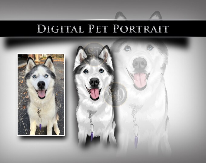 Digital Dog Portrait, Husky Portrait, Pet Portrait, Dog illustration, Puppy Picture, Dog Digital Drawing, Dog Head Shot, Dog Cartoon Picture