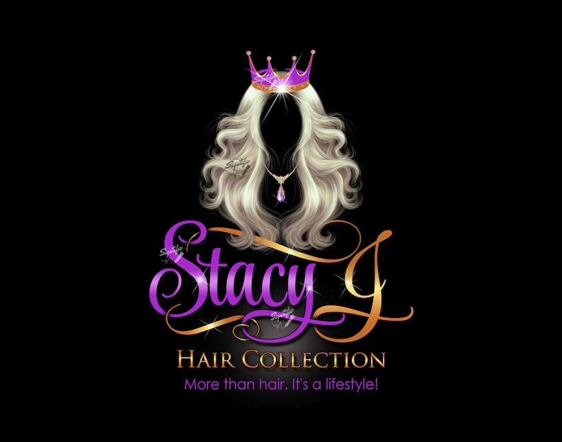 Hair Business Logo Personalized with Princess Theme Font, Crown, any Color Hair for Tags, Bundle Wraps and Social Media Posts, Perfect Gift image 1