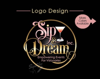 Custom Logo Design, Small Business Logo, Empowering Events Logo, Gold, Rose Gold Logo, Martini Glass Logo, Circular Logo, intertwined Logo