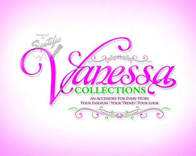 Custom fashion logo, green and pink logo, high resolution jpeg and png files, FREE PSD file, custom business logo, OOAK logo in any colors