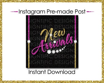 Instant Download, Hair Extensions Post, New Arrivals, Instagram Post, Glitter Gold Pink, Digital Flyer, Instagram Flyer, Hair Business Flyer