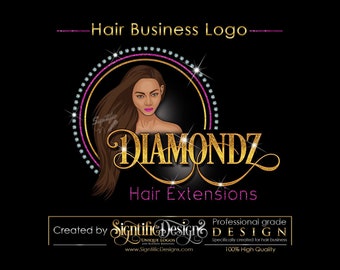 Personalized Female Portrait Logo, Hair Business Logo, Head shot Logo, Hair Extensions Logo, Hair Logo, Female Portrait Logo, Bling Logo