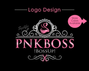 Hair Salon Logo with Frame, Custom Scissors Logo, Business Logo Design, Logo Design, Business Logo, Colour Logo, silver and Pink Swan Logo