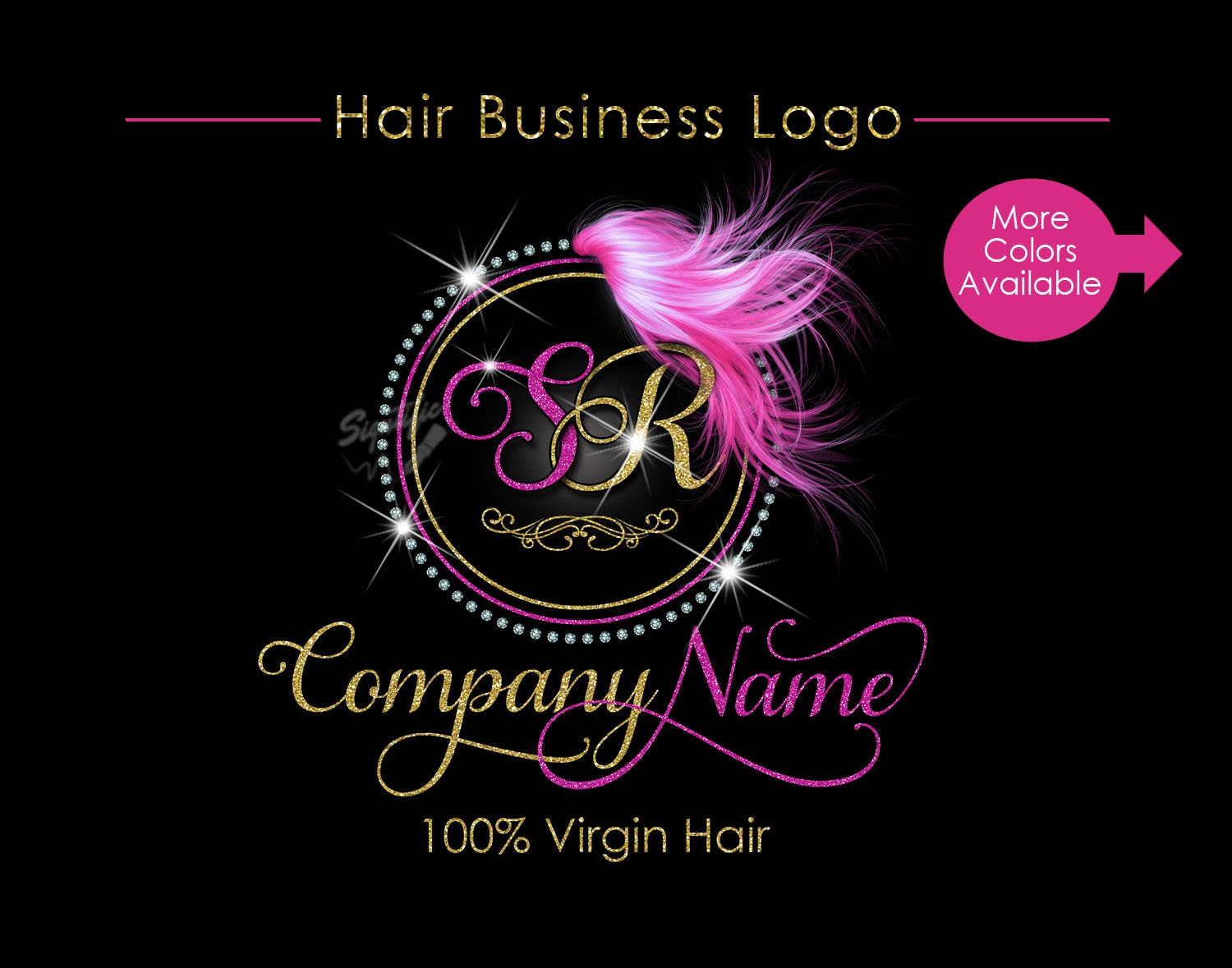 hair extensions logo circular diamond bling logo glitter bling