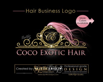 Hair Extensions Business Logo, Rose Gold Hair Logo, Glitter Bling Logo, Custom Strands Logo, Hair Bundle Logo, Hair Packaging Logo, Branding