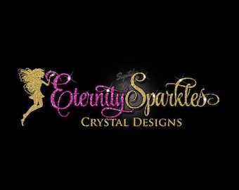 Glitter bling Custom Logo with Fairy, Glitter Fuchsia and gold Logo with Sparkles, Bling Hot Pink and Gold Shimmer Logo, Gold, Pink Glitters