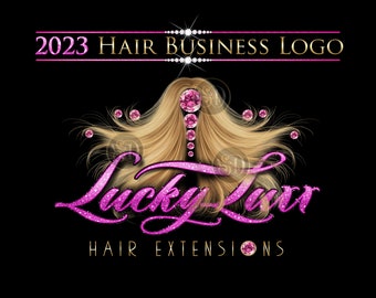 Glamorous Hair Business Logo with Blond Flying Hair, Glitter Magenta Lettering and Bling Diamonds for Hair Tags & Bundle Wraps, Social Media