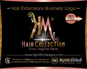 Glitter Initials Logo, Diamond Hair Logo, Hair Extensions Logo, Bling Diamond Logo, Hair Business Logo, Wig Logo, Logo Hair, Bundle Branding