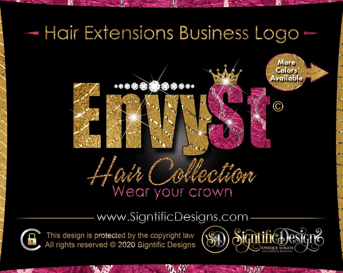 Hair Extension Logo, Diamond Logo, Glitter Pattern Logo, Hair Company Logo, Crown Logo, Hair Brand, Hair Business Logo, Bling Logo, Wig Logo