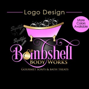 Custom label design, soap logo design, gourmet soap logo label design in any colors, pink and gold logo design, logo with bubble bathtub image 1