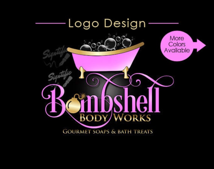Custom label design, soap logo design, gourmet soap logo label design in any colors, pink and gold logo design, logo with bubble bathtub