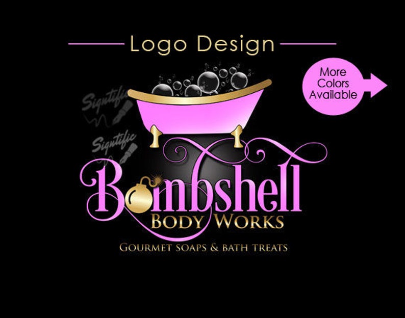 Custom label design, soap logo design, gourmet soap logo label design in any colors, pink and gold logo design, logo with bubble bathtub image 1