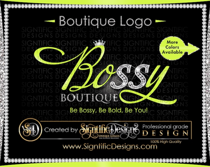 Boutique Logo, Diamond Logo, Bling Logo Design, Crown Logo, Lime Green Logo, Boutique Brand, Website Logo, Clothing Line Logo, Couture Logo