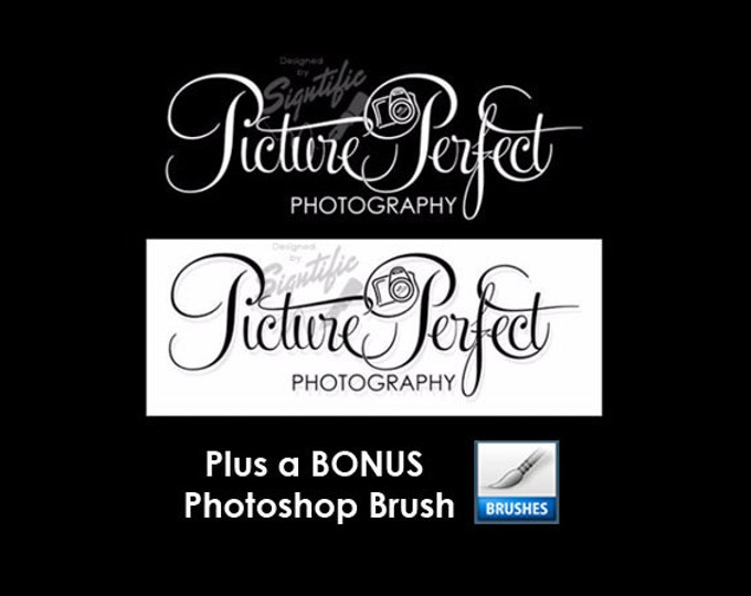 Photography Logo, FREE brush, 2 Black and White Photography Logo Design with a Bonus Photoshop Brush Preset, Photographer Signature Logo