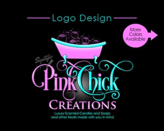 Custom product label, soap logo design, candle logo label design in any colors, pink and teal logo design, logo with bubble bathtub