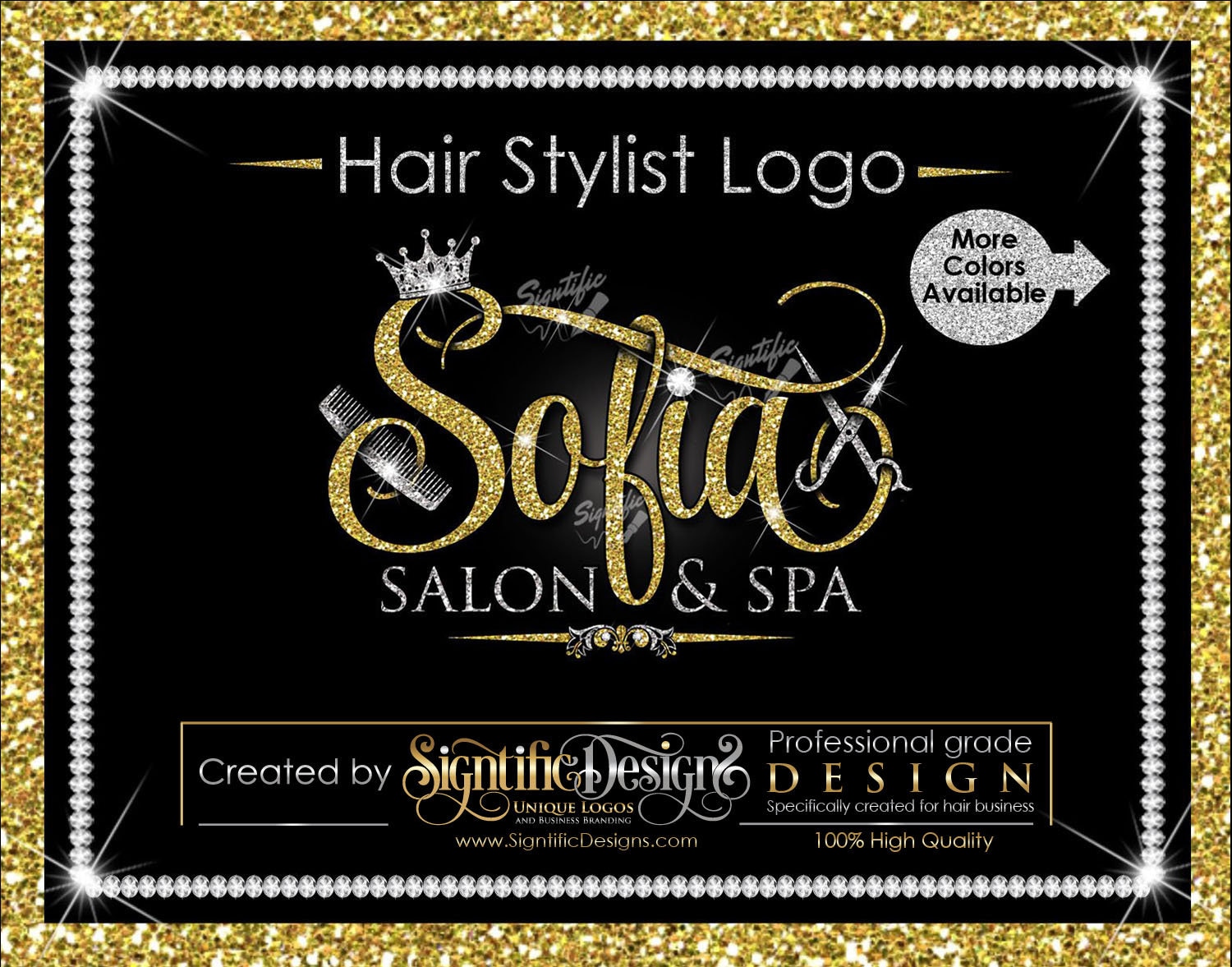 Fancy Glittery Hair Salon Logo With Bling Crown, Comb & Scissors for your  Shop, Cards and Social Media