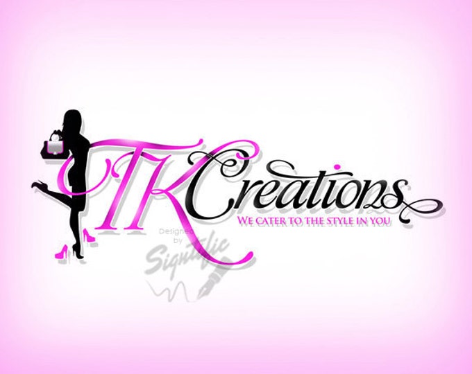 Classy logo design, pink and black fashion logo, high resolution logo, custom clothing line logo, hot pink logo with fashion clip art image