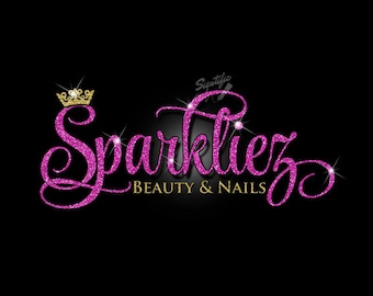 Glitter bling Beauty Salon Logo, Custom Salon Glitter Fuchsia Logo with Sparkles, Bling Hot Pink and Gold Shimmer Logo, Gold, Pink Glitters