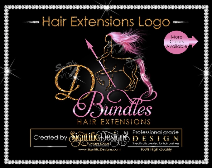 Hair Extensions Logo, Hair Bundle Logo, Sagittarius Logo, Hair Logo, Glitter Hair Logo, Hair Tags Logo, Wig Business Logo, Packaging Logo