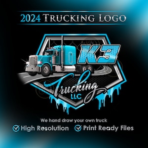 Benutzerdefiniertes LKW-Logo, Logo für LKW- und Logistikunternehmen, detailliertes LKW-Türlogo, Transportlogo mit Optionen für Türaufkleber und Karten