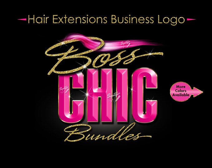 Hair Extensions Logo, 3D Hair Logo, Hair Business Logo, Bundle Logo, Hair Wrap Logo, Glitter Logo, Wig Logo, Pink Hair Logo, Hair Branding