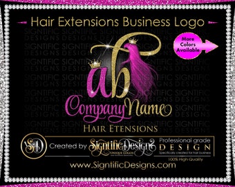 Hair Extension Logo, Hair Bundle Logo, Extensions Logo, Hair Business Logo, Wig Logo, Fuchsia hair Logo, Hair Branding, Glitter Bling Logo