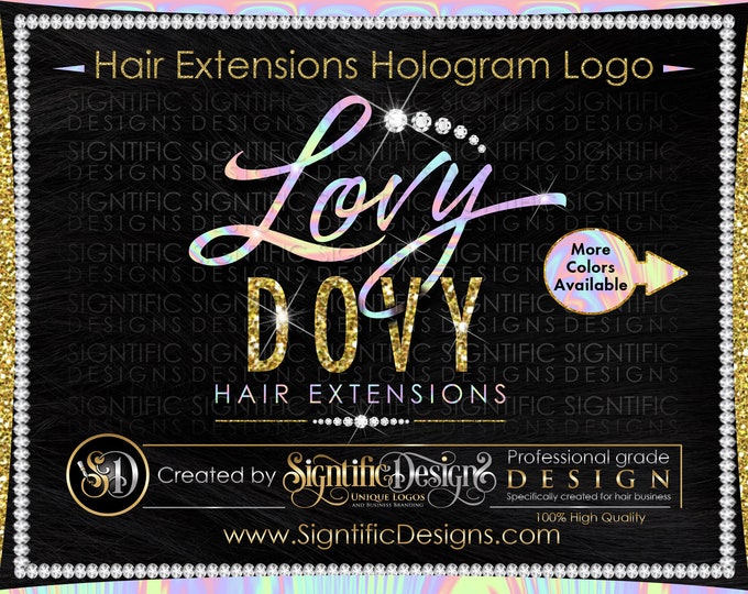 Hologram Hair Logo, Hair Extensions Logo, Glitter Logo,Shimmer Logo, Hair Bundle Logo, Hair Brand Design, Bling Logo, Hair Packaging Logo