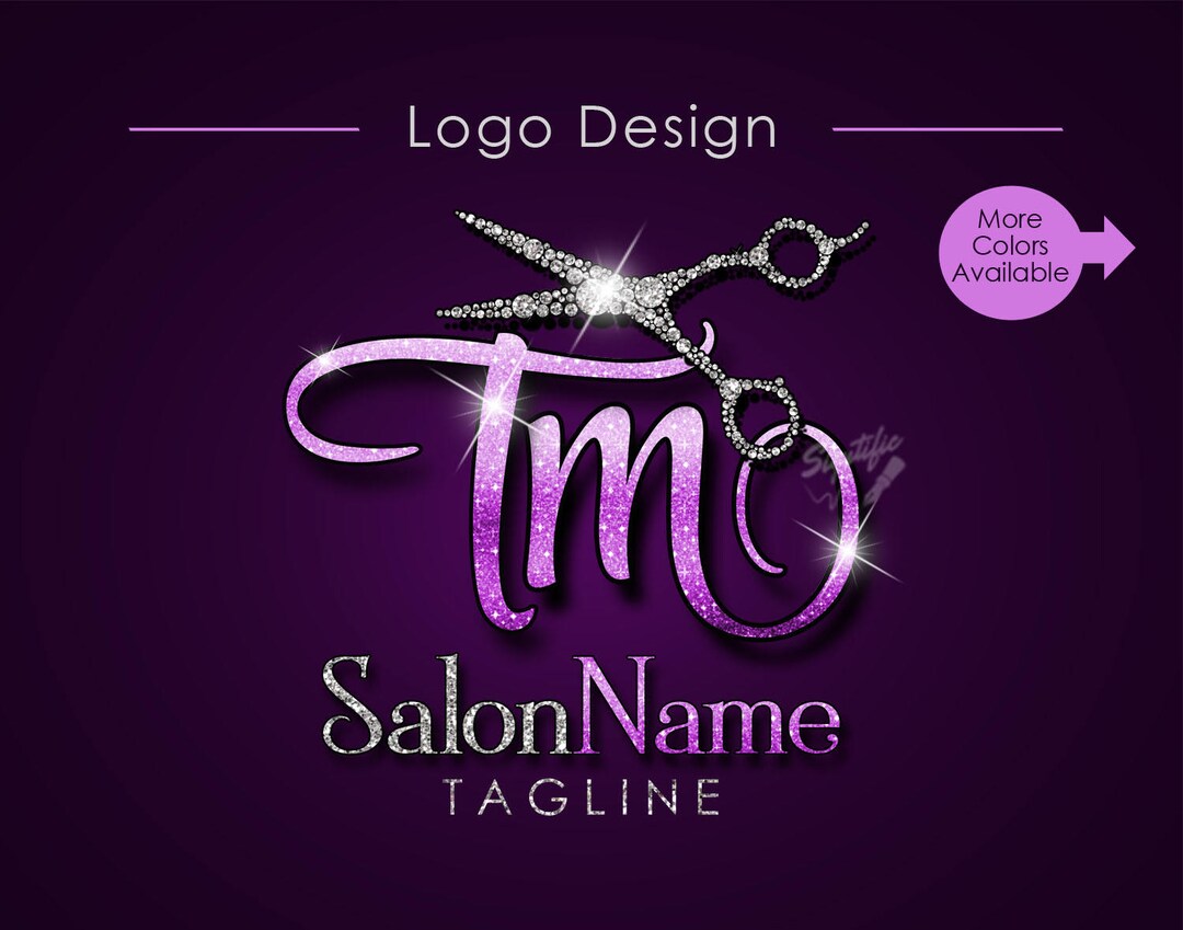 Hair Salon Logo, Salon Name Initials Logo, Bling Diamond Scissors Logo