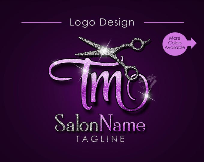 Hair Salon Logo, Salon Name Initials Logo, Bling Diamond Scissors Logo, Hair Collection Logo, Hair Strands Logo, Hair Bundle Logo, wigs logo