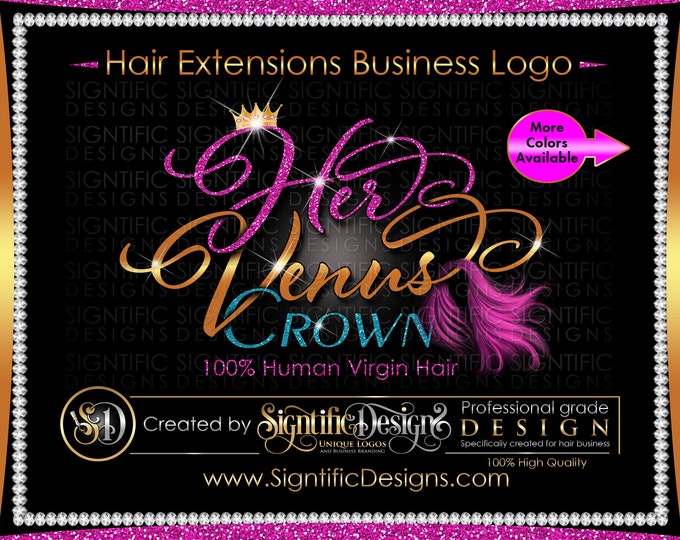 Hair Extension Logo, Hair Business Logo, Wig Logo, Pink Hair Logo, Virgin Hair Logo, Glitter Logo, Hair Branding Logo, Hair Company logo