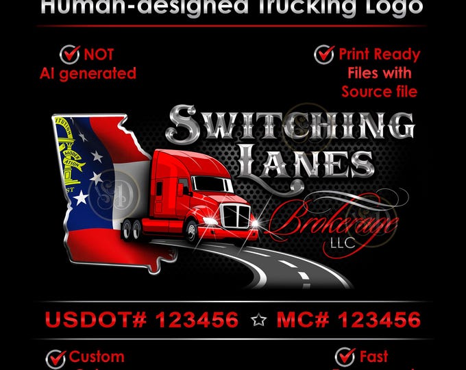 Personalized State Trucking Business Professional Logo Design with Your Company Name in Bold 3D Custom Colors Lettering, Gift for Driver