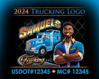 Customizable trucking logo design with charming cartoon character. Personalize your branding with door stickers and magnets. A perfect Gift