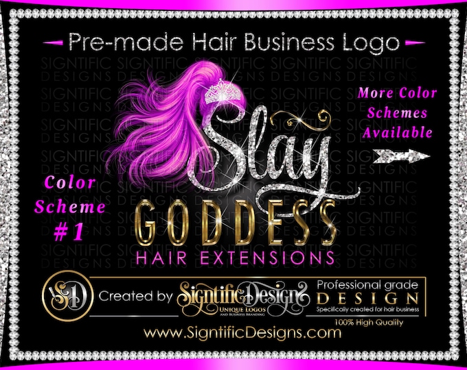 Personalized Princess Hair Logo with Bling Tiara, Ponytail and Fancy Glittery Font for Hair Business Tags, Bundle Wraps and Social Media