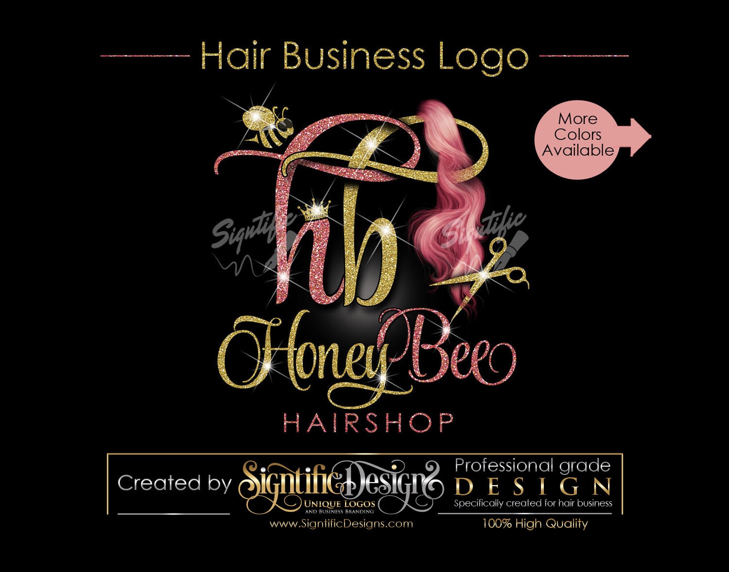 Hair Extensions Business Logo Glitter Bling Logo Rose Gold