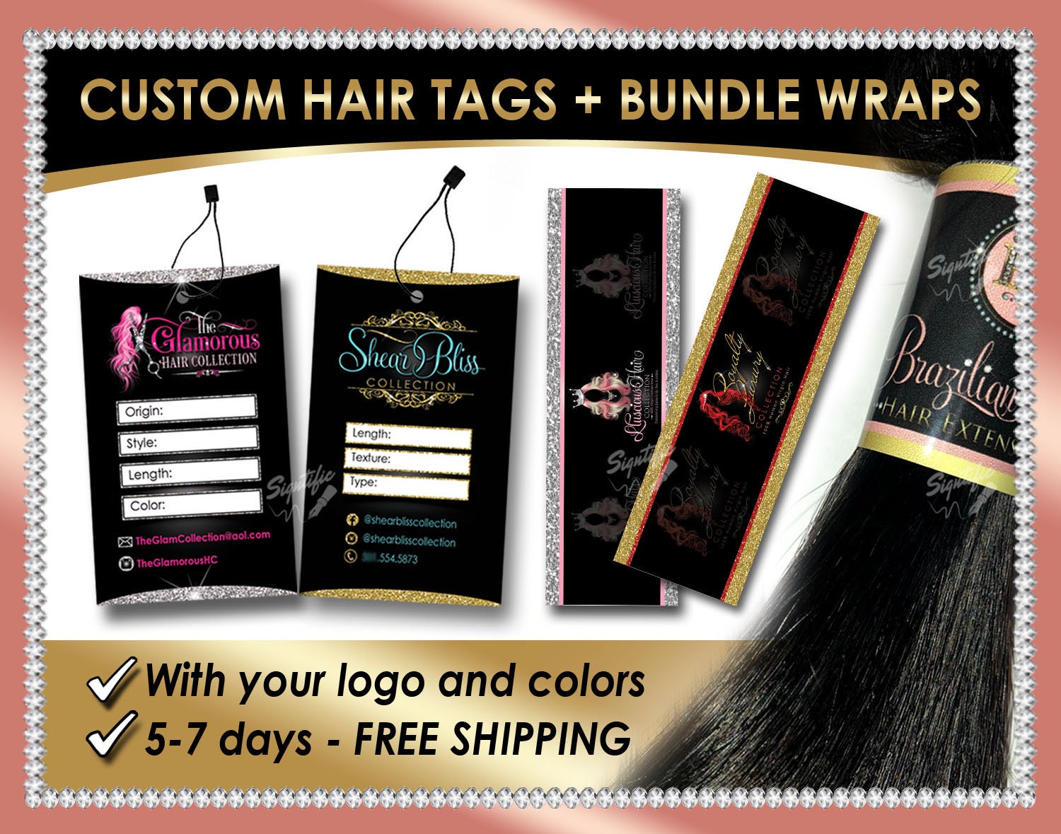 Download Hair Tags and Bundle Wraps, Hair Extensions Labels, Hang ...