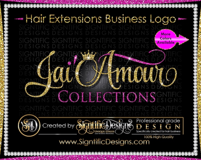 Custom Hair Extension Branding Logo with Glitter Business Name, Crown, Ornament for Social Media, Bundle Wraps, Hair Tags and Business Cards