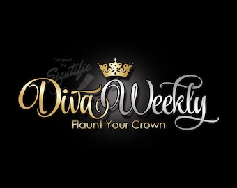 Custom business logo, silver and gold lettering with crown, elegant cursive design, business name logo design, OOAK logo with crown