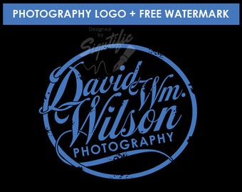 Vintage photography logo with a FREE watermark, distressed badge, business logo design, round logo, photographer badge design