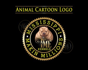 Animal Cartoon Logo, Pet Logo, Animal Illustration, Small Business Logo, Dog Logo, Cat Logo, Kennel Logo, Pet Grooming Logo, Bully Logo