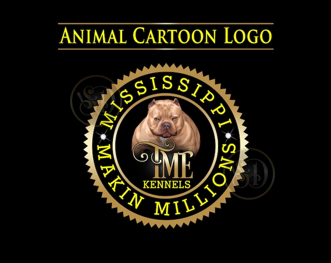 Animal Cartoon Logo, Pet Logo, Animal Illustration, Small Business Logo, Dog Logo, Cat Logo, Kennel Logo, Pet Grooming Logo, Bully Logo